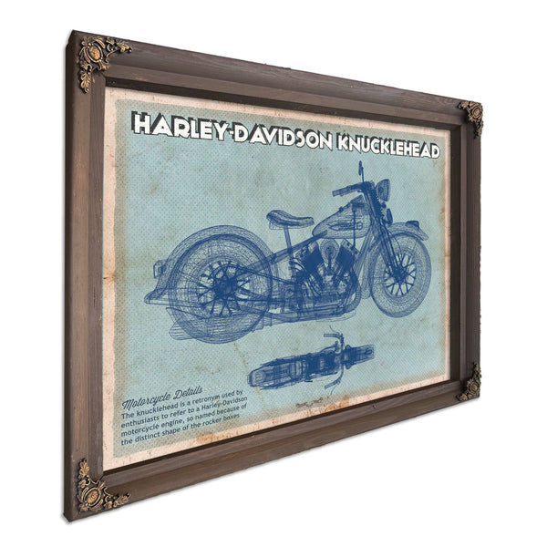 Harley-Davidson Knucklehead Print in a Bourbon stained wood frame with antique gold corners