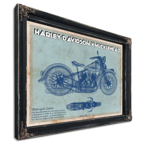 Harley-Davidson Knucklehead Print in a distressed Vintage Black wood frame with ornate corners