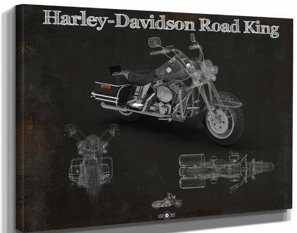14" x 11" / Stretched Canvas Wrap Cutler West Harley-Davidson Road King Motorcycle Patent Print