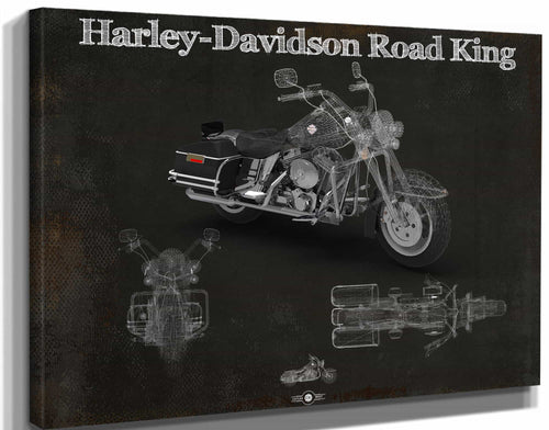 14" x 11" / Stretched Canvas Wrap Cutler West Harley-Davidson Road King Motorcycle Patent Print