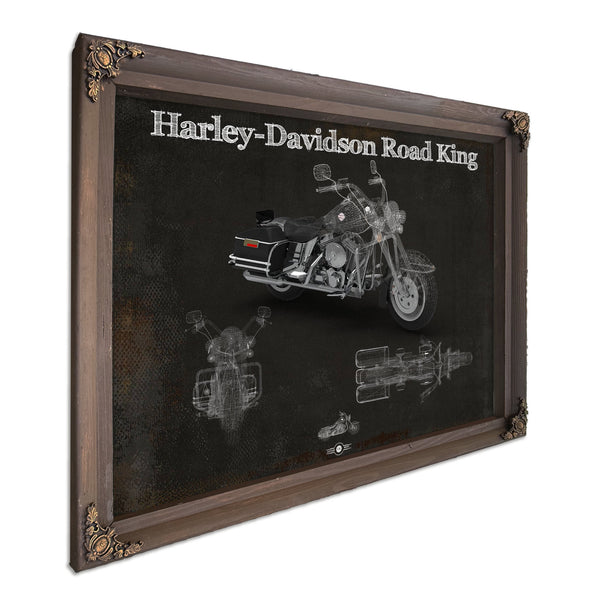 Harley-Davidson Road King Print in a Bourbon stained wood frame with antique gold corners