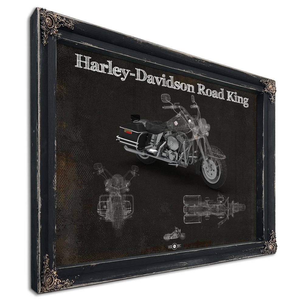 Harley-Davidson Road King Print in a distressed Vintage Black wood frame with ornate corners