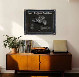 Harley-Davidson Road King Print framed in Vintage Black in a loft bedroom