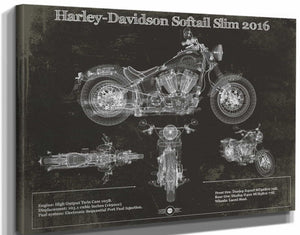 14" x 11" / Stretched Canvas Wrap Cutler West Harley Davidson Softail Slim S Army Design 2016 Motorcycle Patent Print