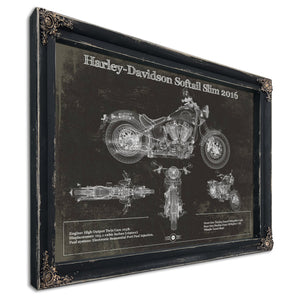 2016 Harley Davidson Softail Slim S Army Design Print in a distressed Vintage Black wood frame with ornate corners