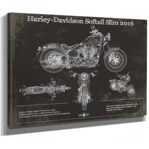 2016 Harley Davidson Softail Slim S Army Design Print as a stretched canvas wrap with gallery wrapped edges