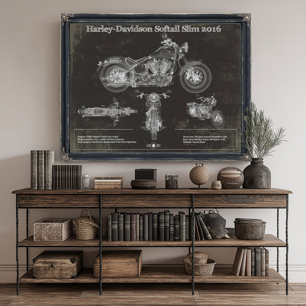 2016 Harley Davidson Softail Slim S Army Design Print canvas print size guide 24x18 36x24 48x36 inches