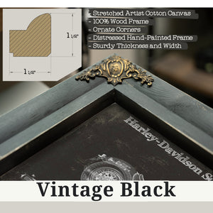 Vintage Black frame corner detail, 1.5 inch ornate wood moulding, 2016 Harley Davidson Softail Slim S Army Design Print