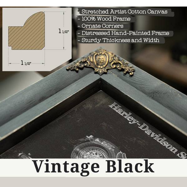 Vintage Black frame corner detail, 1.5 inch ornate wood moulding, 2016 Harley Davidson Softail Slim S Army Design Print