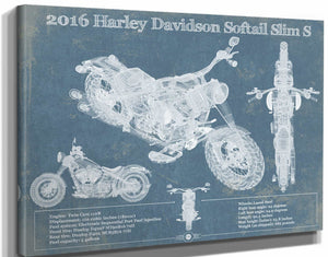 14" x 11" / Stretched Canvas Wrap Cutler West Harley-Davidson Softail Slim S Motorcycle Patent Print
