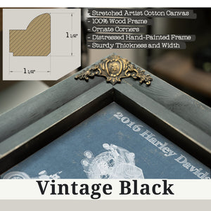 Vintage Black frame corner detail, 1.5 inch ornate wood moulding, Harley-Davidson Softail Slim S Print