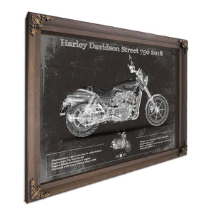 2018 Harley-Davidson Street 750 Print in a Bourbon stained wood frame with antique gold corners