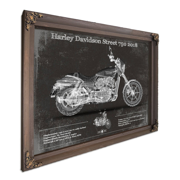 2018 Harley-Davidson Street 750 Print in a Bourbon stained wood frame with antique gold corners