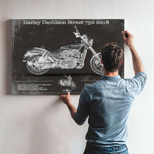 2018 Harley-Davidson Street 750 Print framed in Vintage Black above a mid-century record console