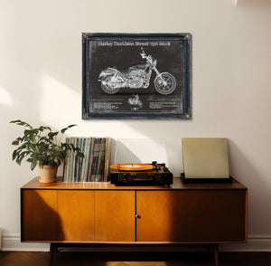2018 Harley-Davidson Street 750 Print framed in Vintage Black in a loft bedroom