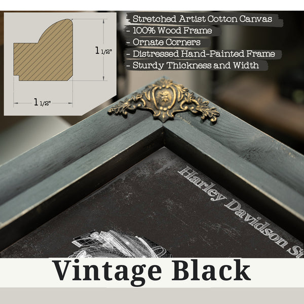 Vintage Black frame corner detail, 1.5 inch ornate wood moulding, 2018 Harley-Davidson Street 750 Print