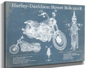 14" x 11" / Stretched Canvas Wrap Cutler West Harley-Davidson Street Bob 2018 Blueprint Motorcycle Patent Print