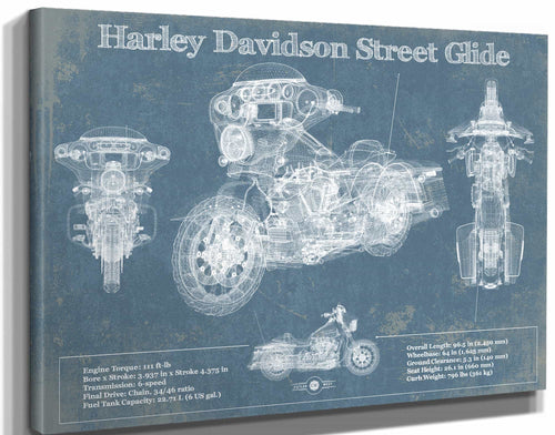 14" x 11" / Stretched Canvas Wrap Cutler West Harley Davidson Street Glide Motorcycle Patent Print