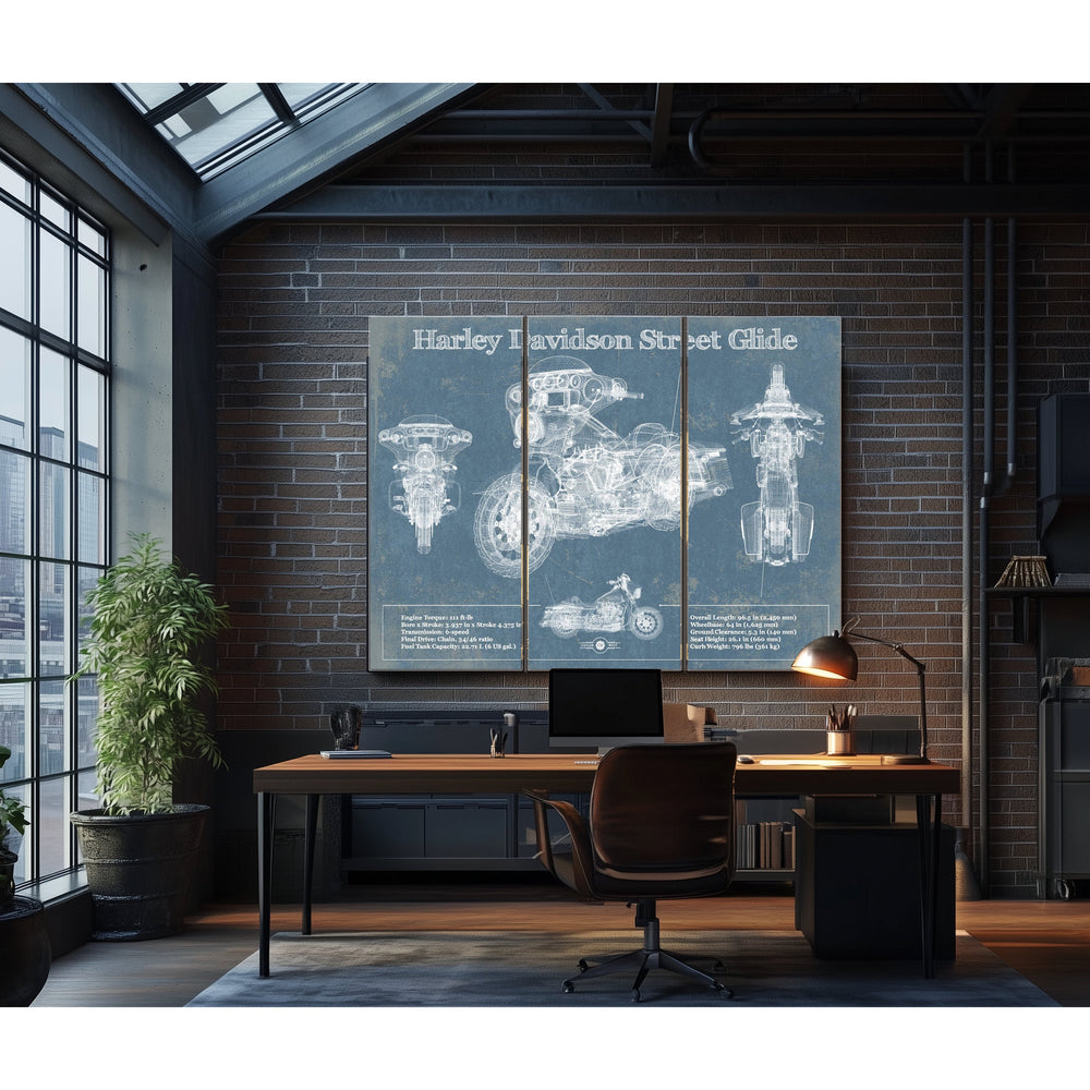 Harley Davidson Street Glide Print in a distressed Vintage Black wood frame with ornate corners