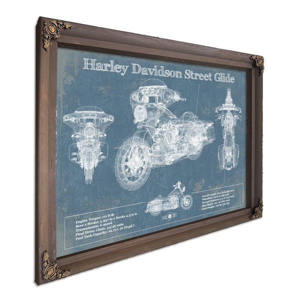 Harley Davidson Street Glide Print in a Bourbon stained wood frame with antique gold corners