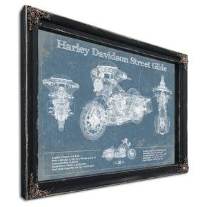 Harley Davidson Street Glide Print in a distressed Vintage Black wood frame with ornate corners