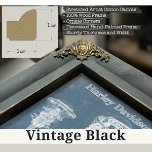 Vintage Black frame corner detail, 1.5 inch ornate wood moulding, Harley Davidson Street Glide Print