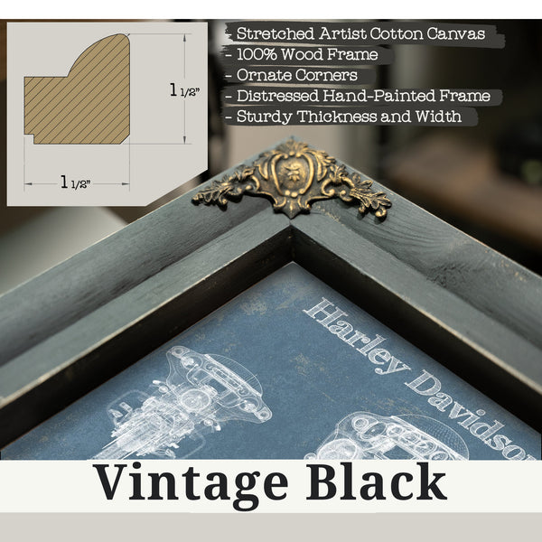 Vintage Black frame corner detail, 1.5 inch ornate wood moulding, Harley Davidson Street Glide Print