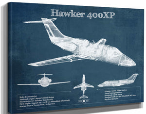 14" x 11" / Stretched Canvas Wrap Cutler West Hawker 400XP Vintage Blueprint Airplane Print