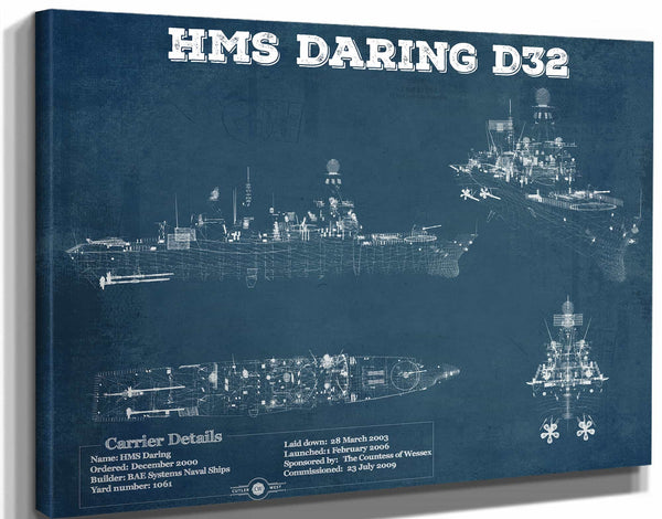 Cutler West HMS Daring (D32) Blueprint Original Military Wall Art - Customizable
