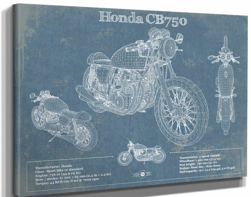 14" x 11" / Stretched Canvas Wrap Cutler West Honda CB750 Motorcycle Patent Print
