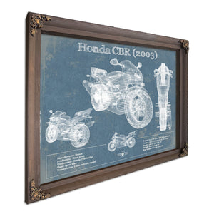 2003 Honda CBR660RR Blueprint Art Print in a Bourbon stained wood frame with antique gold corners