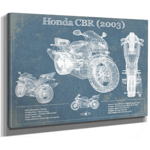 2003 Honda CBR660RR Blueprint Art Print as a stretched canvas wrap with gallery wrapped edges