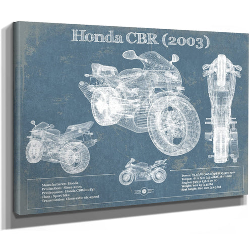 2003 Honda CBR660RR Blueprint Art Print as a stretched canvas wrap with gallery wrapped edges