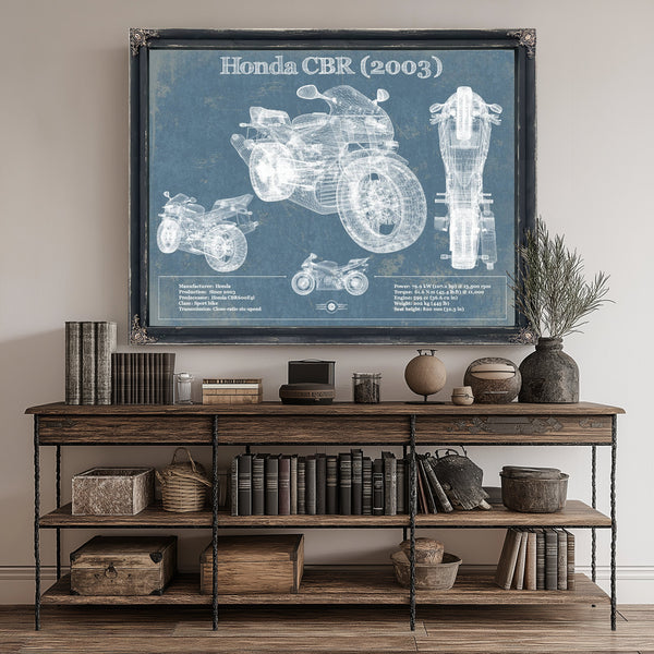 2003 Honda CBR660RR Blueprint Art Print canvas print size guide 24x18 36x24 48x36 inches