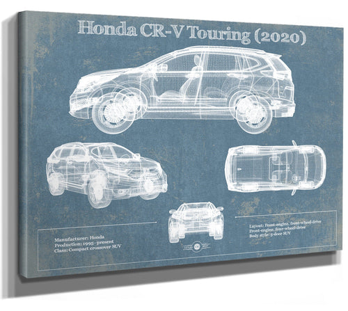 14" x 11" / Stretched Canvas Wrap Cutler West Honda CR-V Touring (2020) Vintage Blueprint Auto Print
