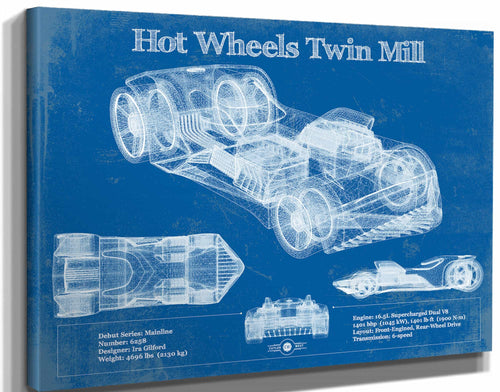 14" x 11" / Stretched Canvas Wrap Cutler West Hot Wheels Twin Mill Blueprint Vintage Auto Print