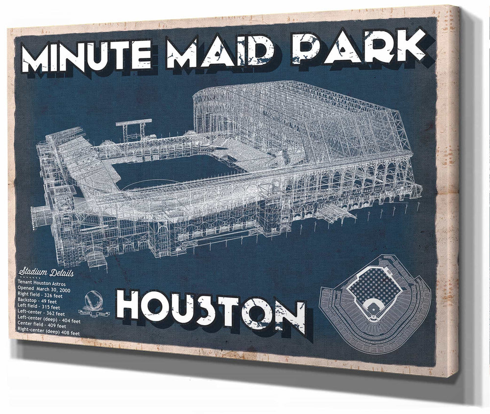 14" x 11" / Stretched Canvas Wrap Cutler West Houston Astros Minute Maid Park Team Color Vintage Baseball Fan Print