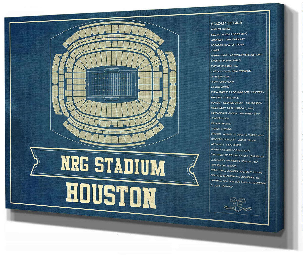 Houston Texans NRG Stadium Seating Chart Vintage Football Art by