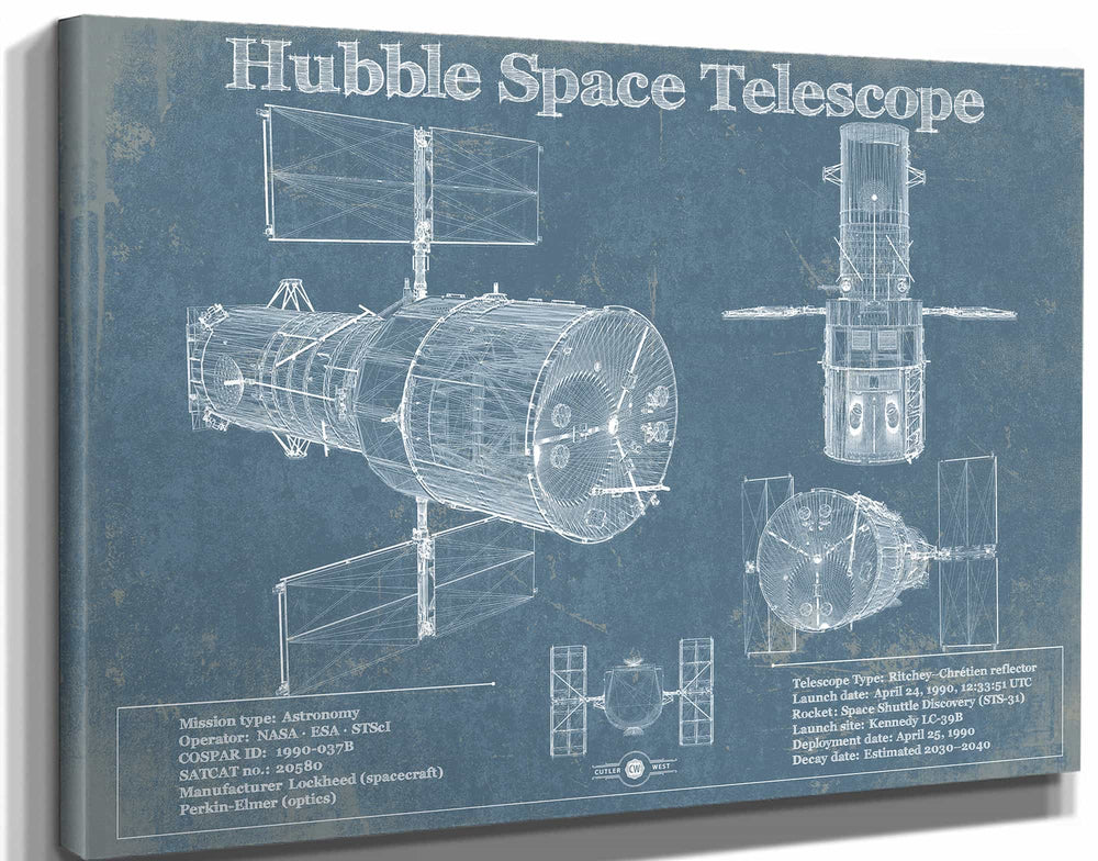 14" x 11" / Stretched Canvas Wrap Cutler West Hubble Telescope Blueprint Wall Art