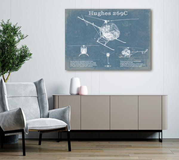 Cutler West Hughes 269C Helicopter Vintage Aviation Blueprint Print