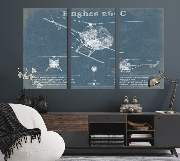 Cutler West Hughes 269C Helicopter Vintage Aviation Blueprint Print