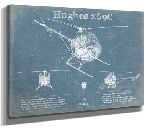 14" x 11" / Stretched Canvas Wrap Cutler West Hughes 269C Helicopter Vintage Aviation Blueprint Print