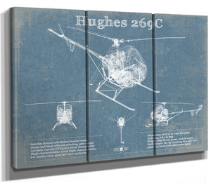 36" x 24" / 3 Panel Canvas Wrap Cutler West Hughes 269C Helicopter Vintage Aviation Blueprint Print