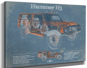 14" x 11" / Stretched Canvas Wrap Cutler West Hummer H3 Vintage Blueprint Auto Print