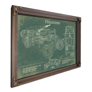 Humvee Jeep Army Art Print in a Bourbon stained wood frame with antique gold corners