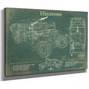 Humvee Jeep Army Art Print as a stretched canvas wrap with gallery wrapped edges