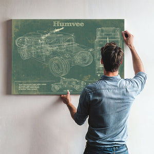 Humvee Jeep Army Art Print framed in Vintage Black above a mid-century record console
