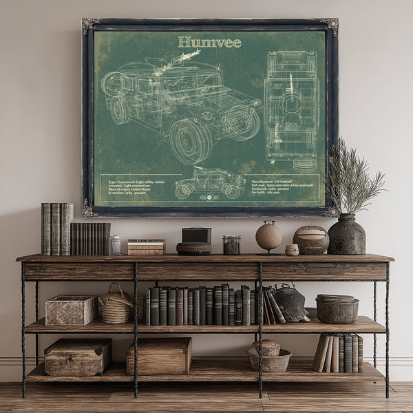 Humvee Jeep Army Art Print canvas print size guide 24x18 36x24 48x36 inches