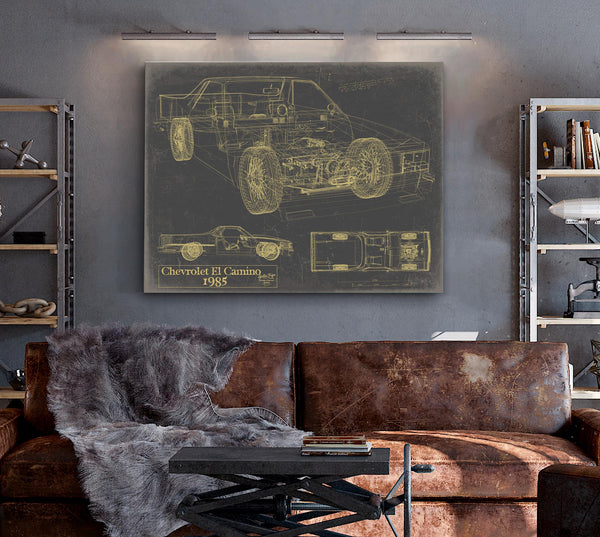 Cutler West 1985 Chevrolet El Camino Blueprint Art: Vintage Car Model Print
