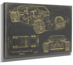Cutler West Vintage 1971 Chevrolet Camaro Z28 Car Model Print, Original Blueprint Canvas